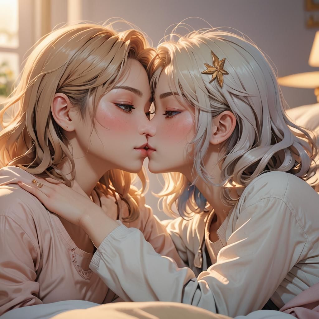 Anime Girls Kissing in Soft Pastel Colors