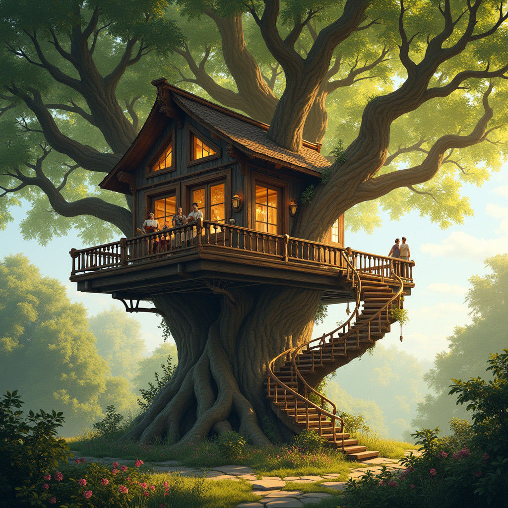 Steampunk Treehouse Coworking Space in Miyazaki Style