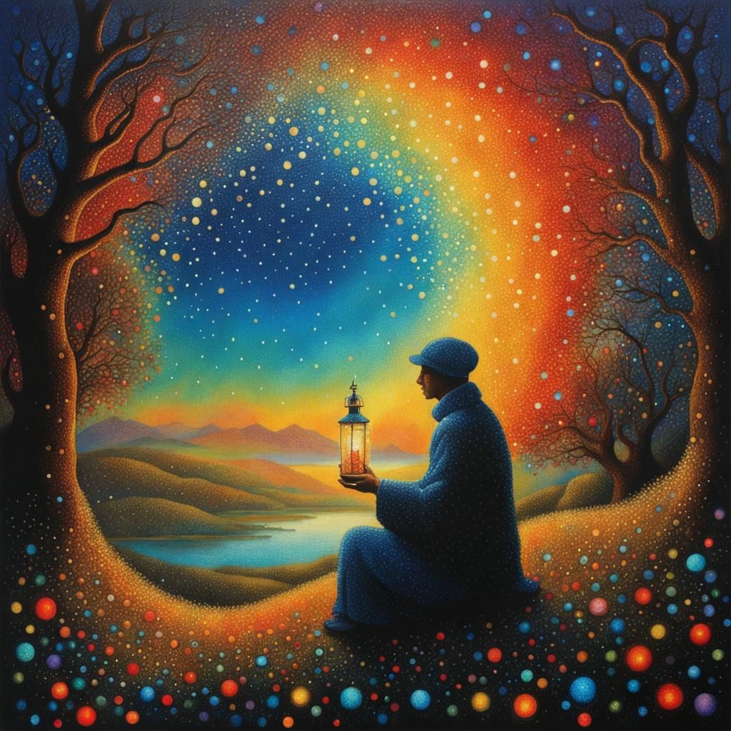 Sparkling Alchemy Lab in Pointillism Folk Art