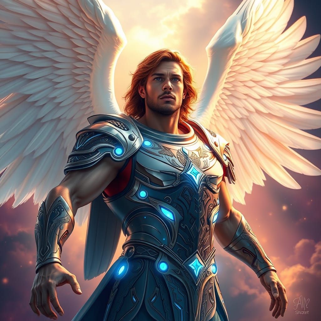 Archangel Michael Descends in Futuristic Radiant Armor