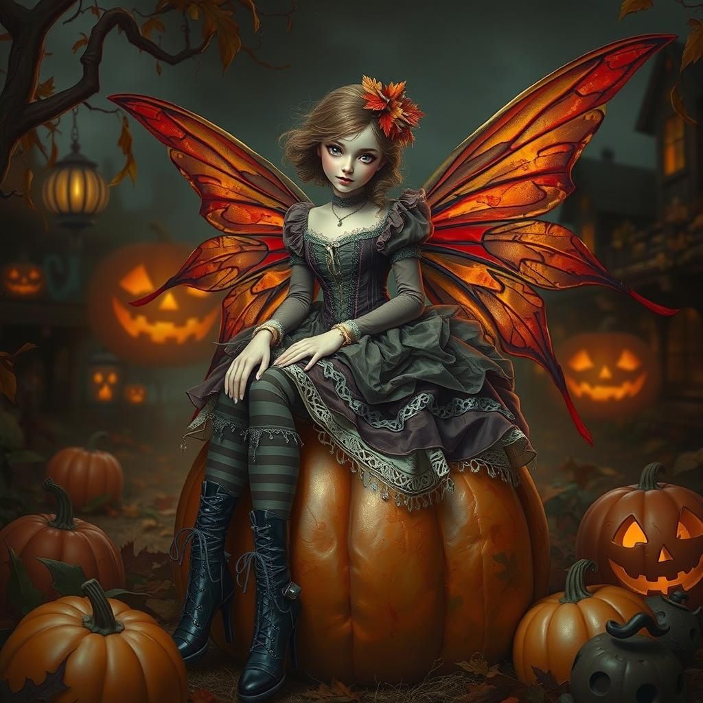 Victorian Halloween Fairy in Eerie Digital Painting