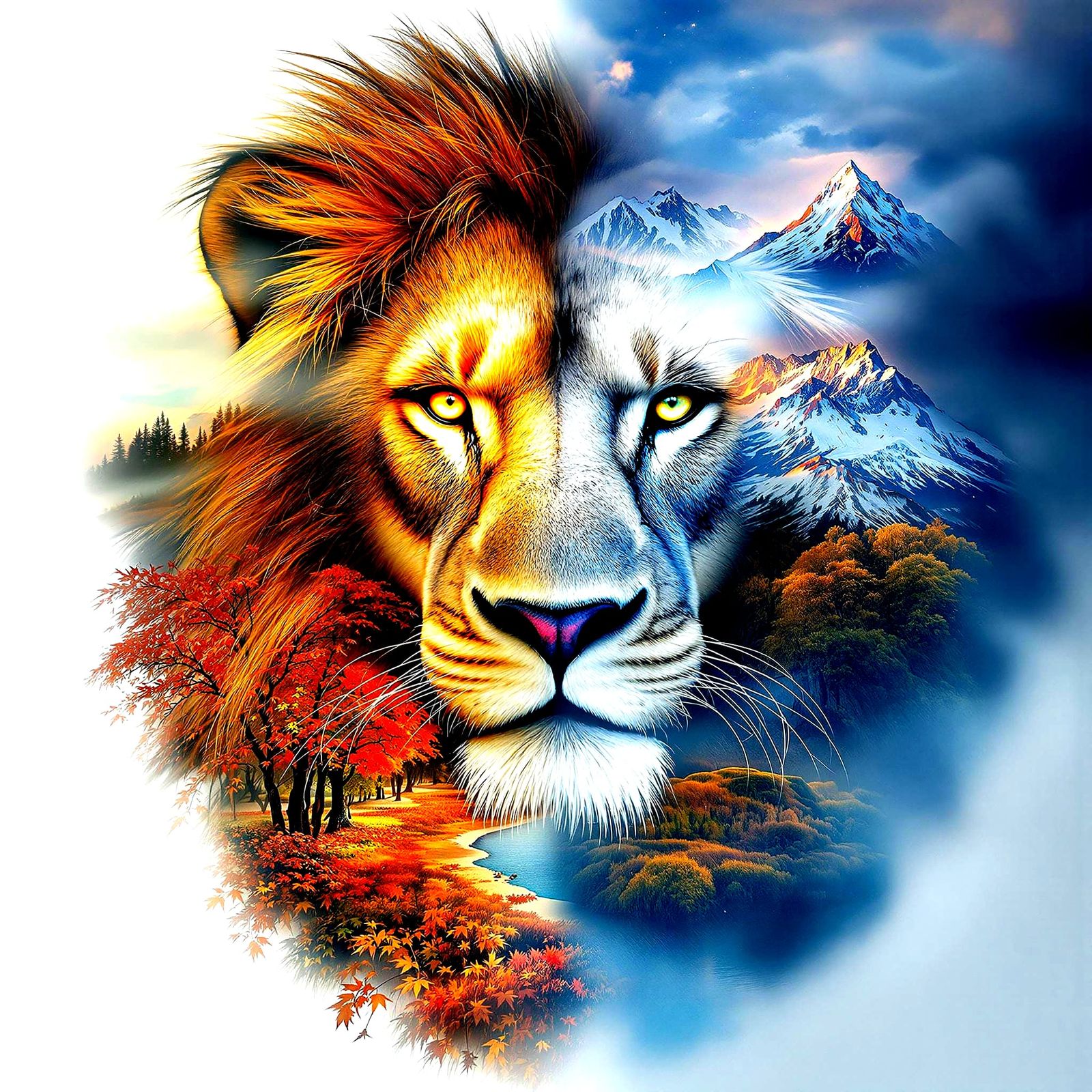 Surreal Lion Portrait Collage in Photorealistic Style