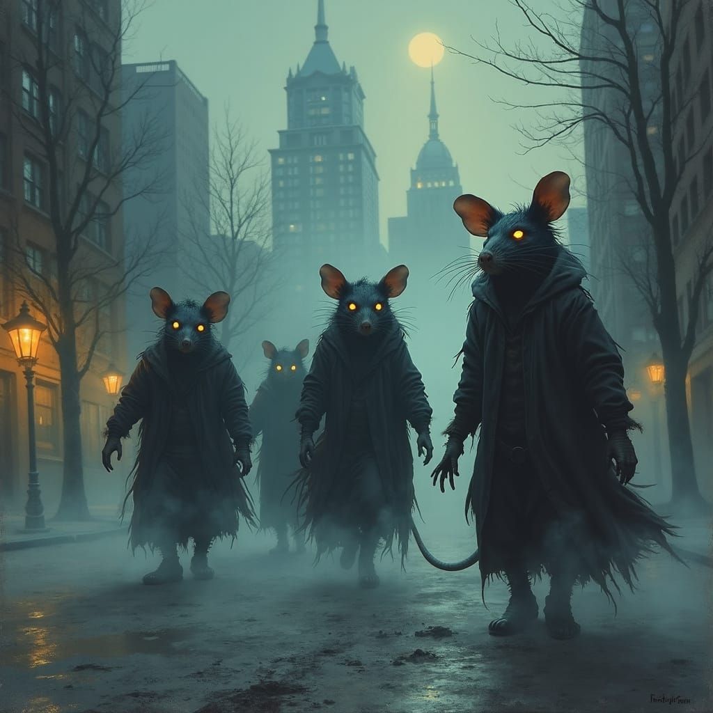 Ethereal Wererats in Foggy Minneapolis Streets