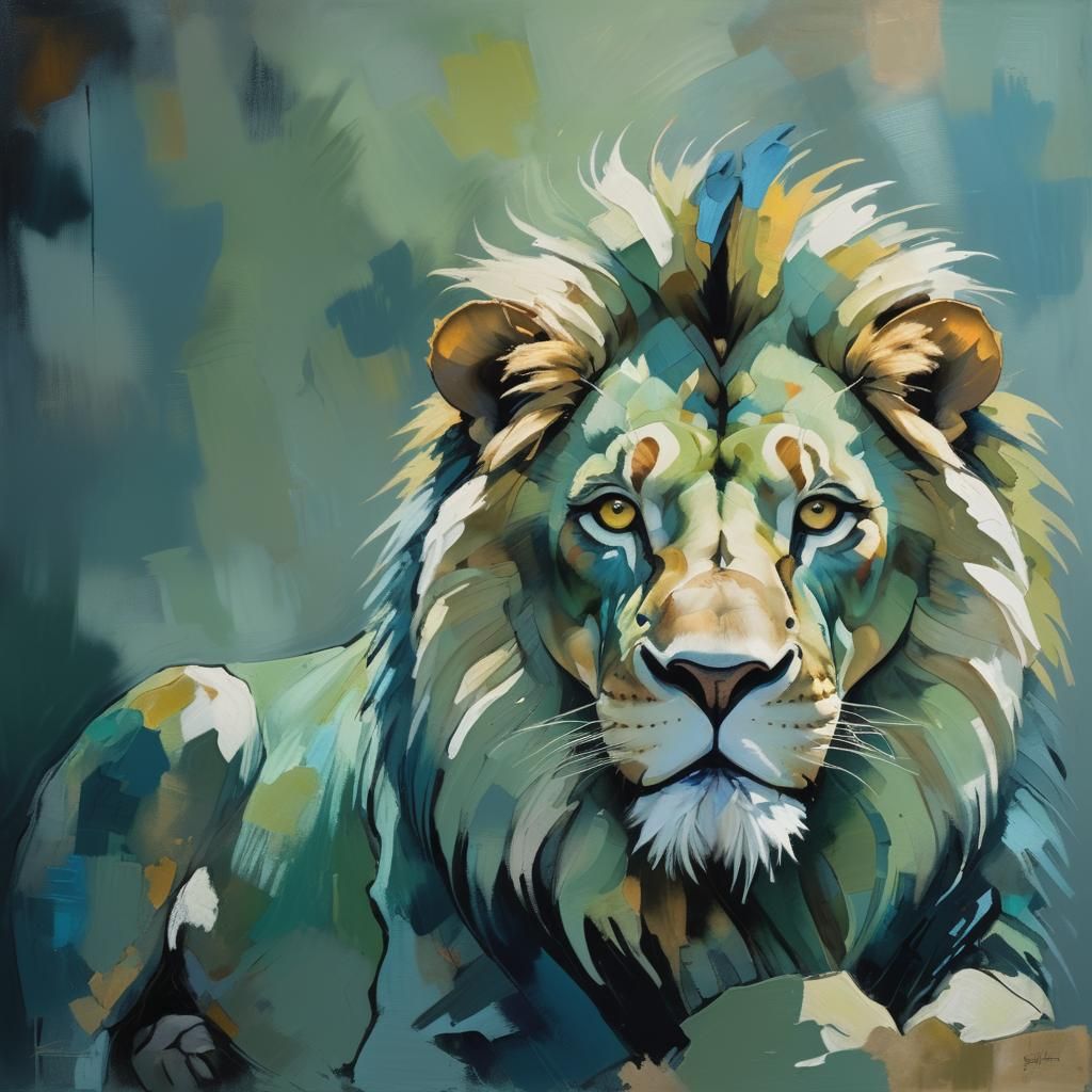 Lion Portrait in Expressionist Style with Soft Brushstrokes