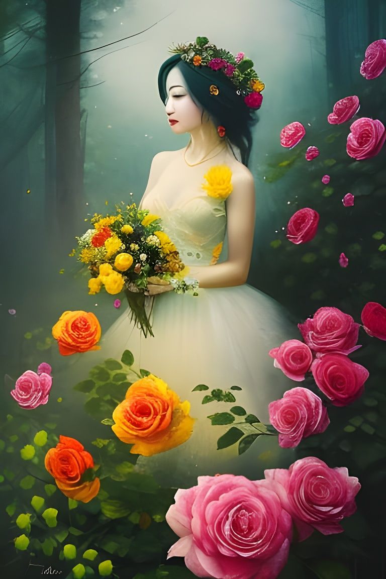 Rose Wreath Portrait in Watercolor Style