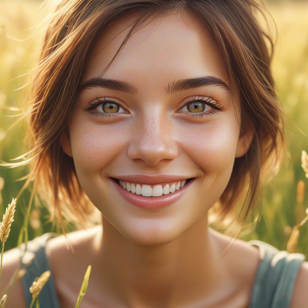 Smiling Face in Sunny Meadow as Oil Painting