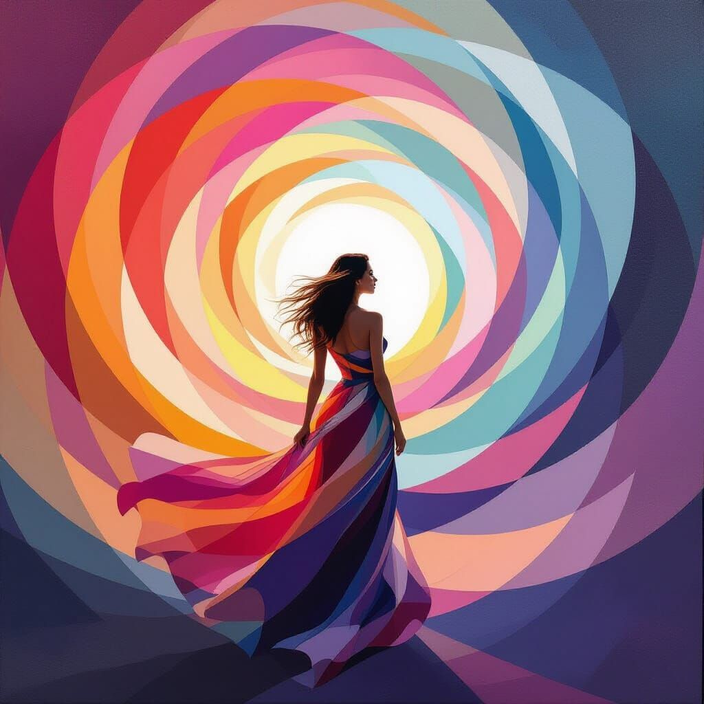Vibrant Woman in Swirling Colors, Abstract Expressionism
