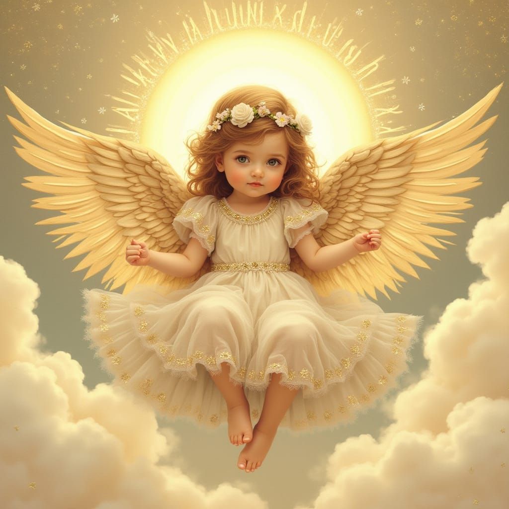 Baby Queen on Celestial Throne in Art Nouveau Style