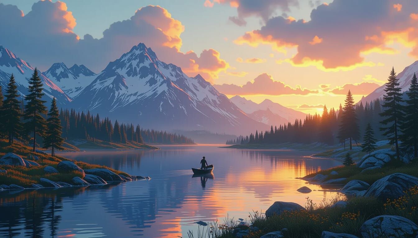 Surreal Landscape Painting with Deep Blues and Purples