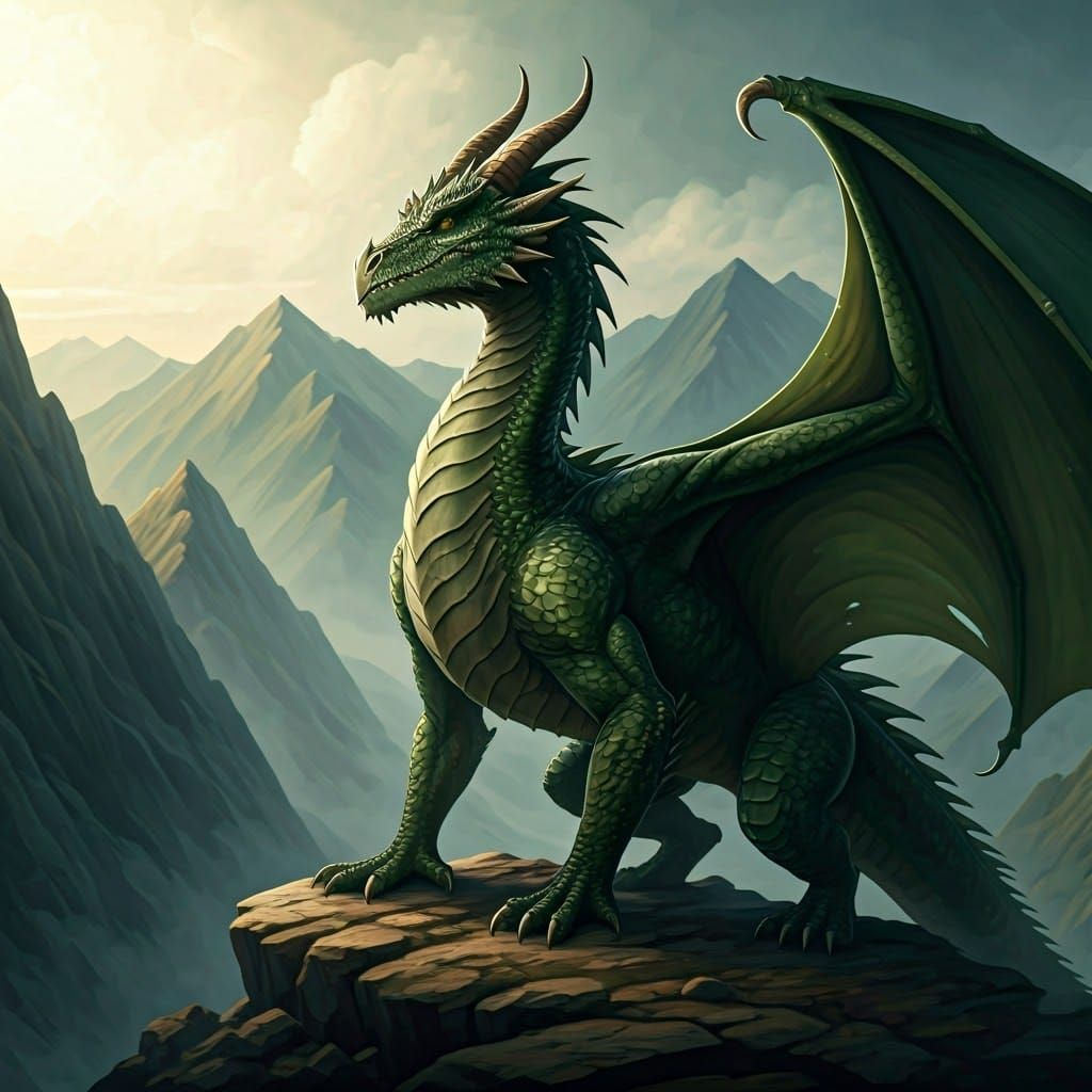 Emerald Dragon on Misty Mountain Ridge