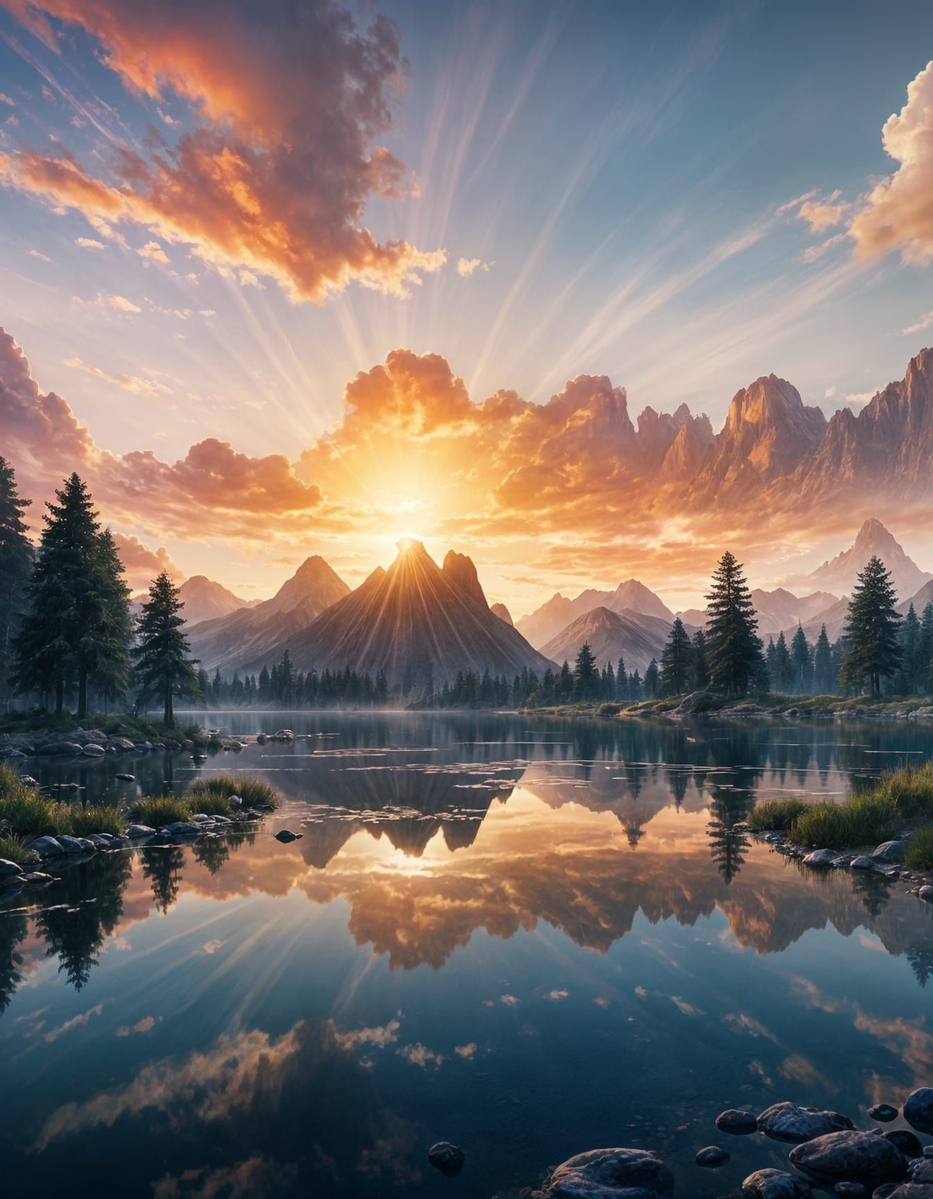 Glowing Sunrise Scene in Cinematic Watercolor Style