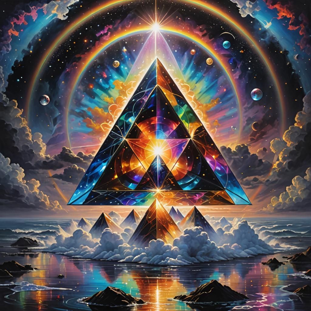 Iridescent Tetrahedron Lounging on Cloud, Digital Art