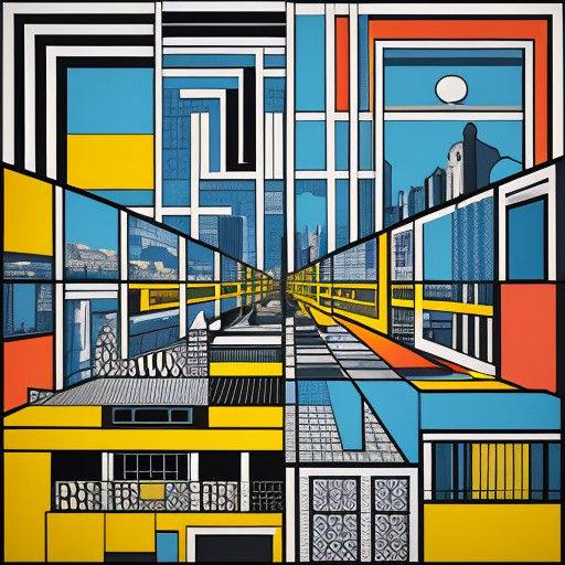 Vibrant Bauhaus-Inspired Cityscape of Sorrento Under Golden....