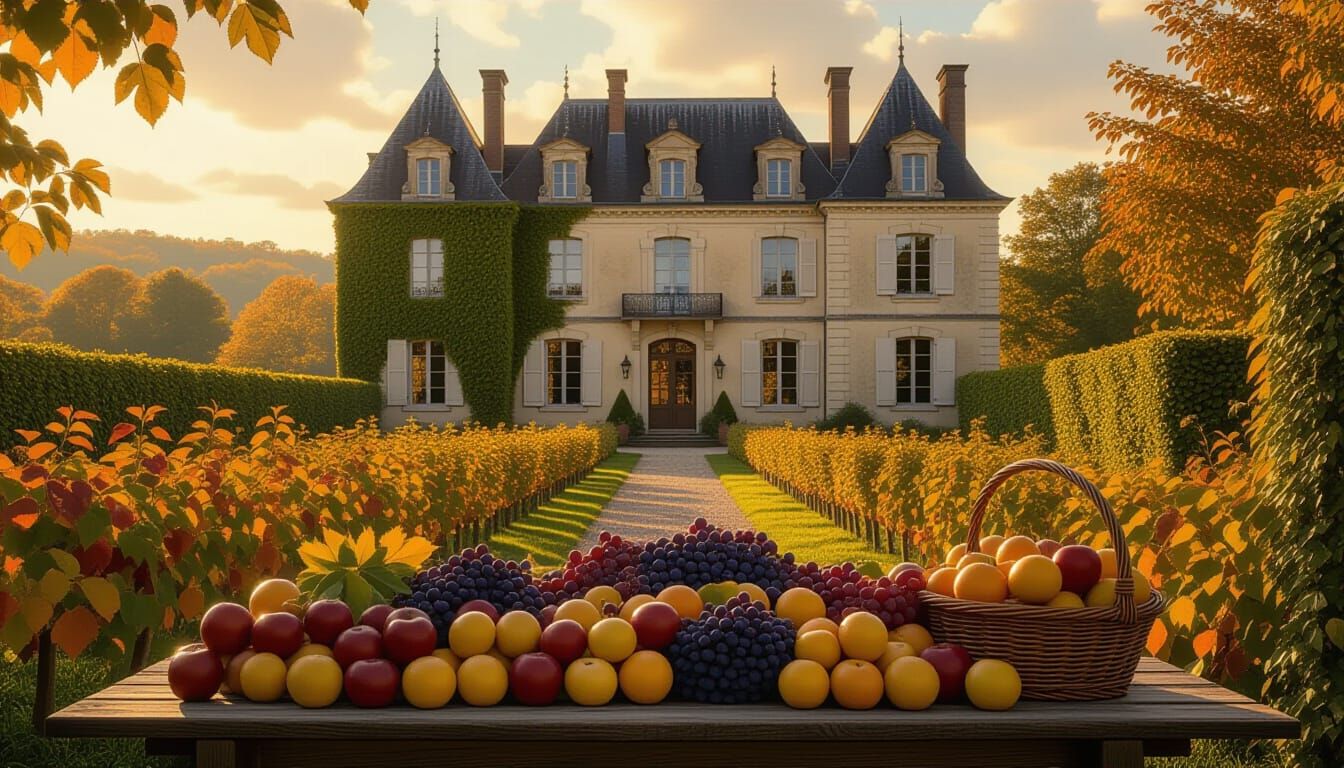 Autumn Chateau with Harvest in Golden Afternoon Light