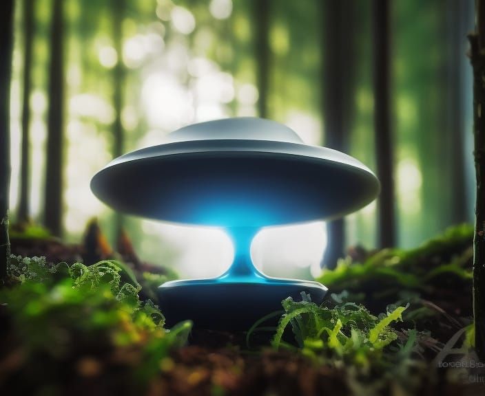 UFO and Aliens in Forest at Night: Hyperrealistic 3D Render