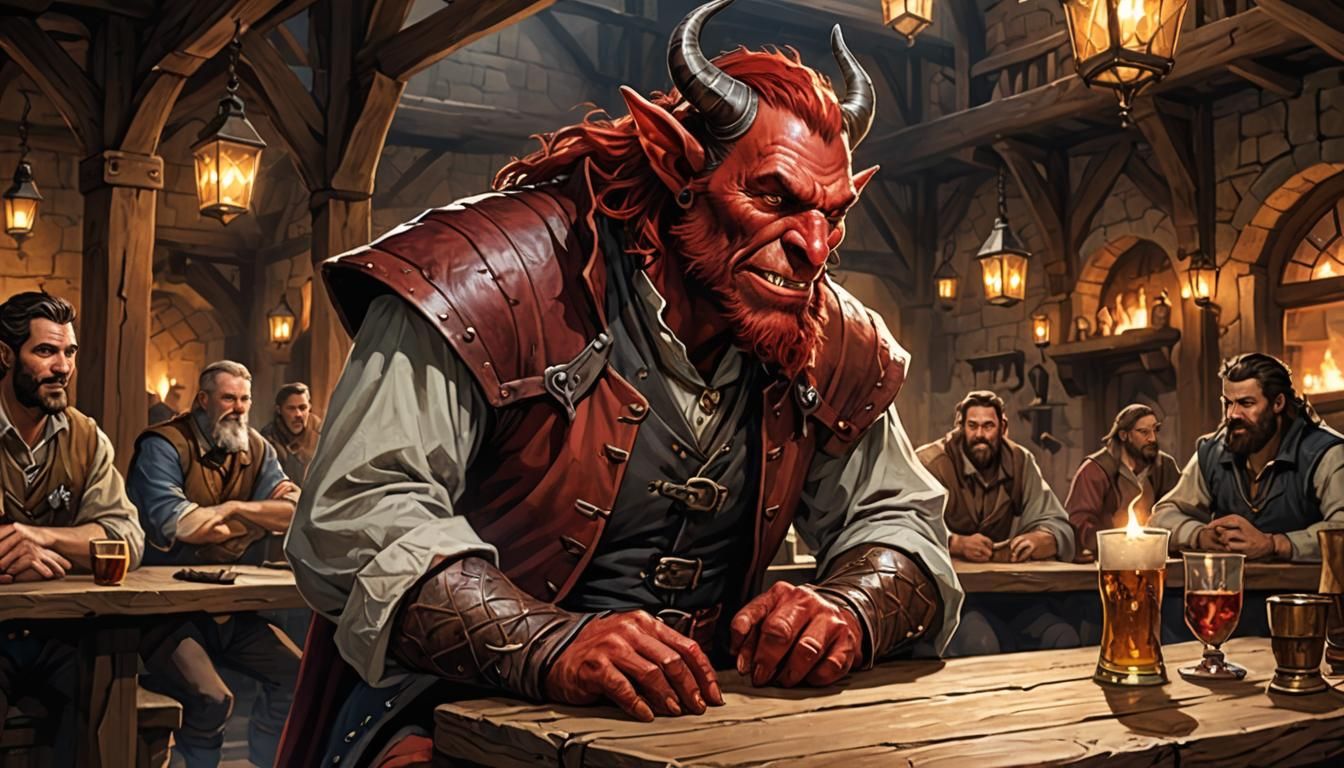 Tiefling Bard Entertains Dwarves with Ballad