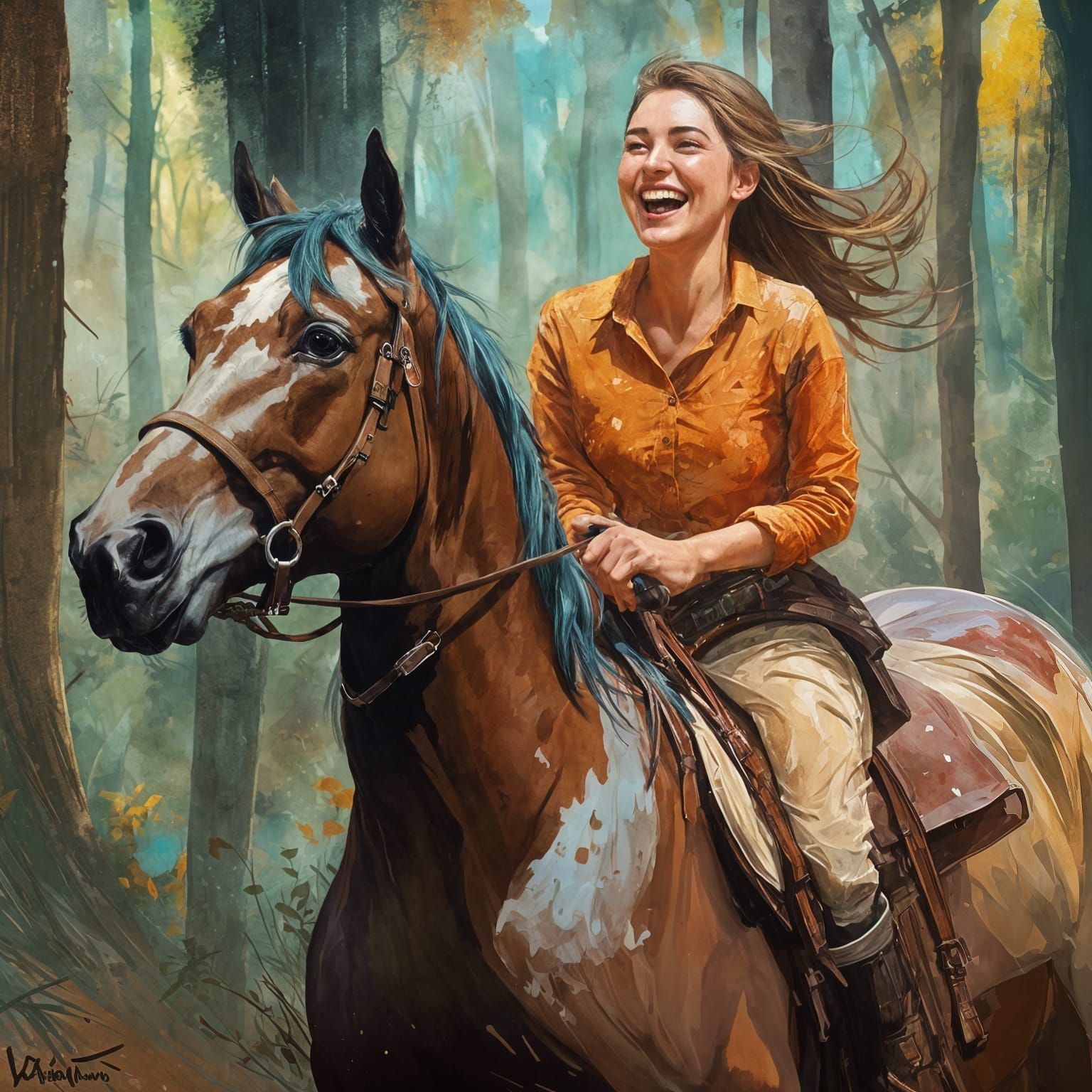 A Young Woman's Joyful Ride Through the Woodland