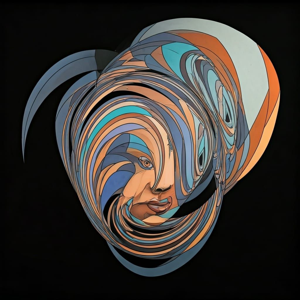 Distorted Geometric Face in Cubist Style