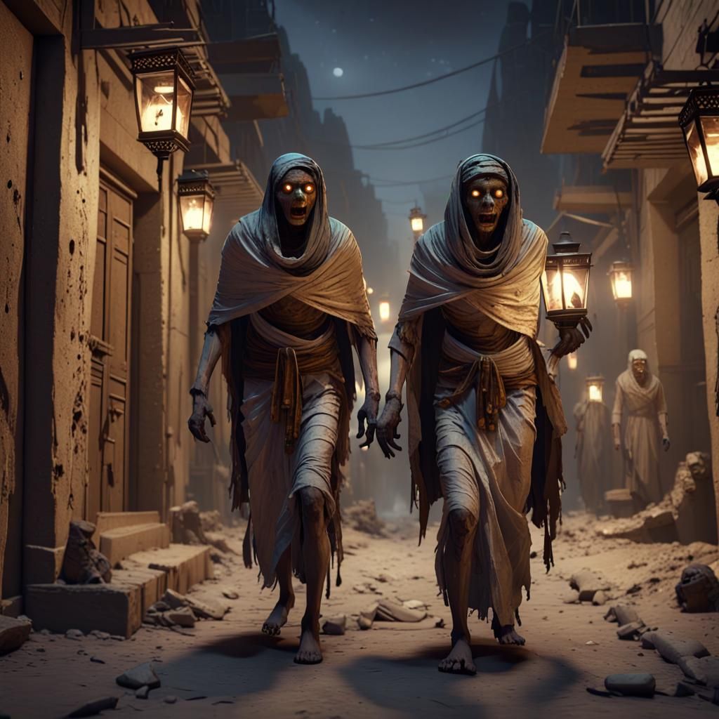 Zombie Mummies Stroll Down Ancient Egyptian Street