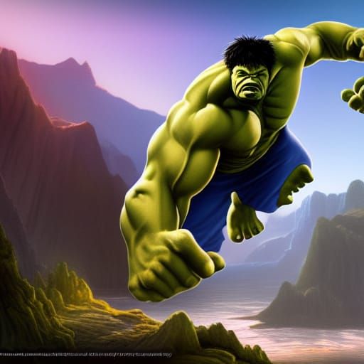 Hulk Fused with Jesus: Detailed Matte Painting