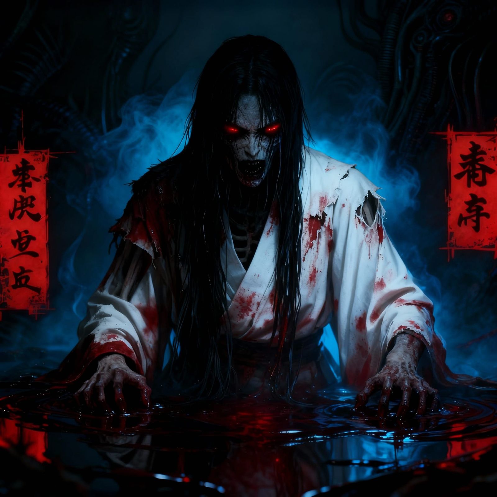 Terrifying Onryō Emerges from Blood and Shadow