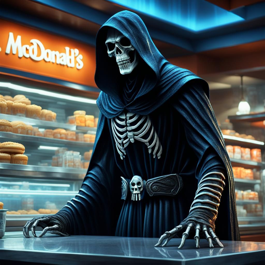 Grim Reaper at MacDonald's: Dark Fantasy Matte Painting