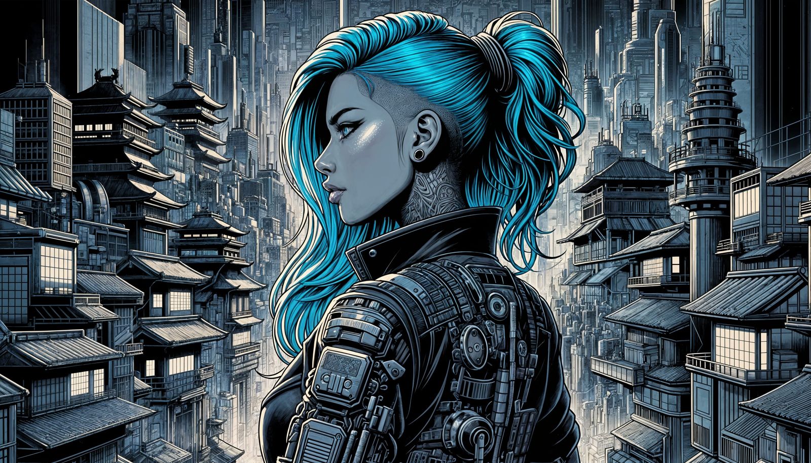 Futuristic Hispanic Woman Dominates Dystopian Cityscape in E...