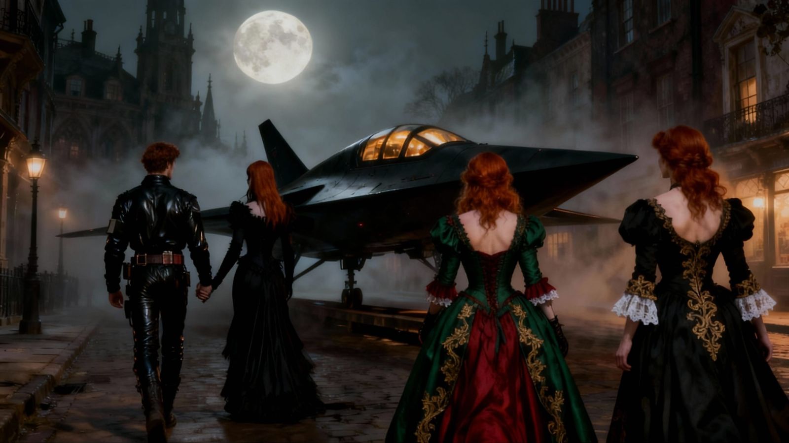Vampires Approach Starship in Foggy Victorian City
