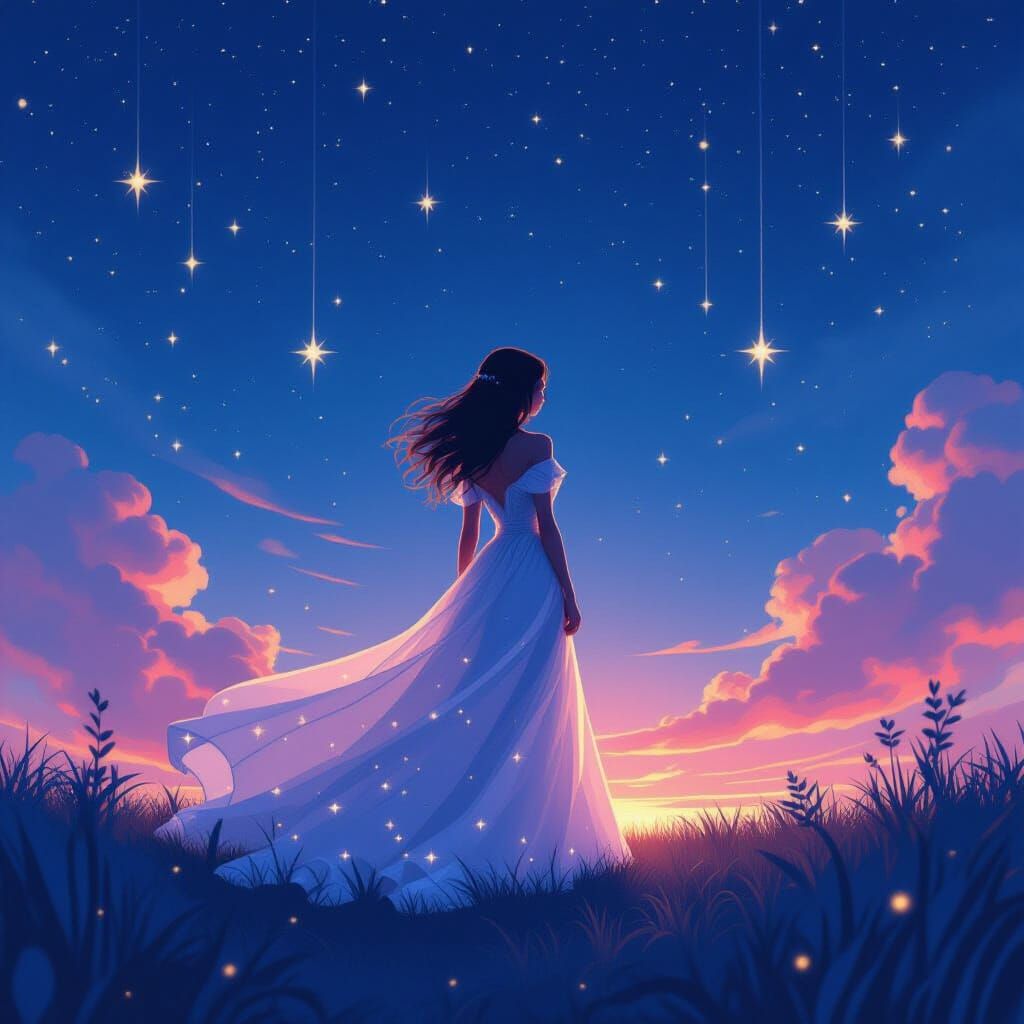Ethereal Starlight Gown in Dreamy Space, Digital Painting
