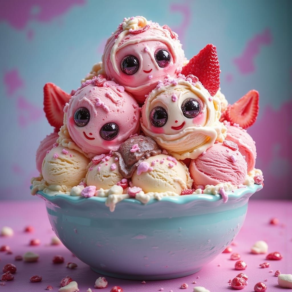 Anthropomorphic Ice Cream Bowl in Hyperrealistic Photo