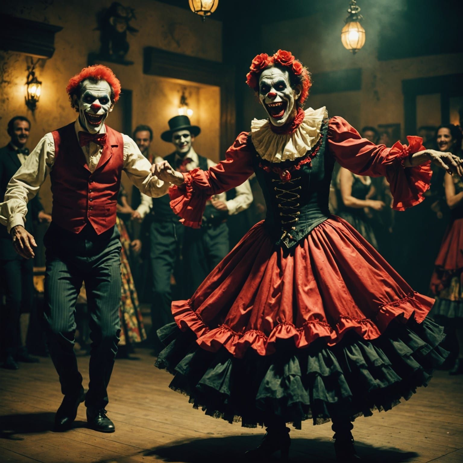 Zombie Monkey Clown Flamenco Dancers in Cinematic Style