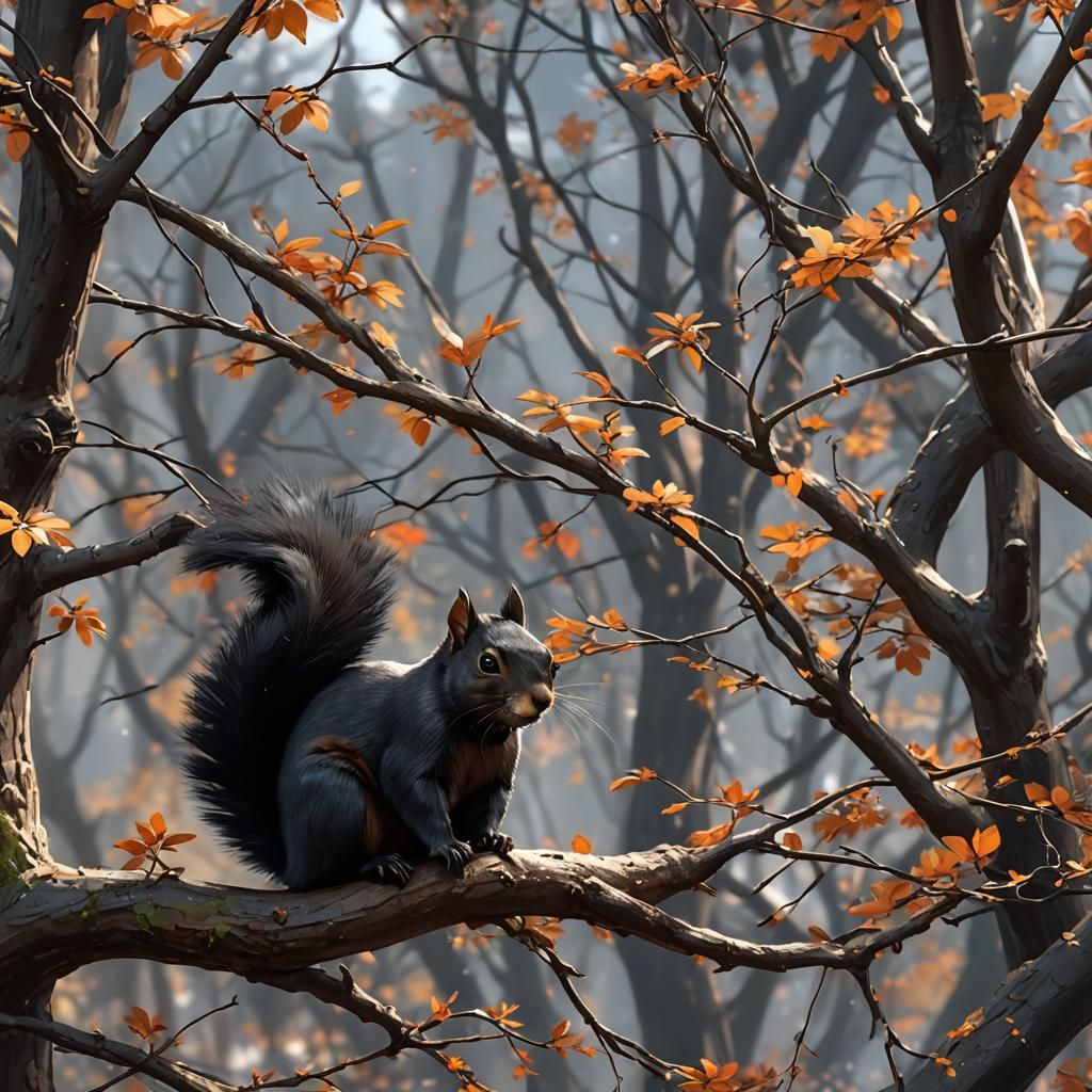 Detailed 3D Anime Black Squirrel Art