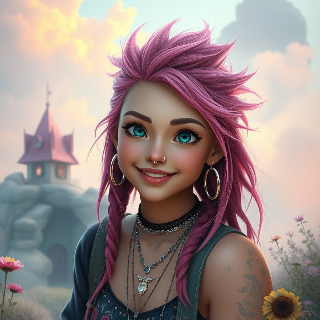 Surreal Hippie-Punk Goddess in Dreamy Fantasy Landscape