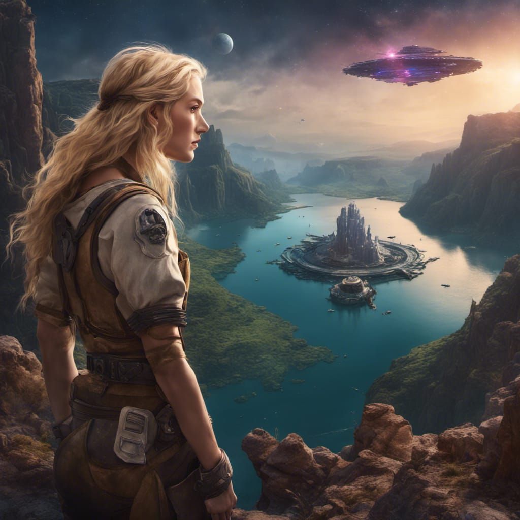 Fantasy Archeologist Overlooking Cosmos, Digital Art