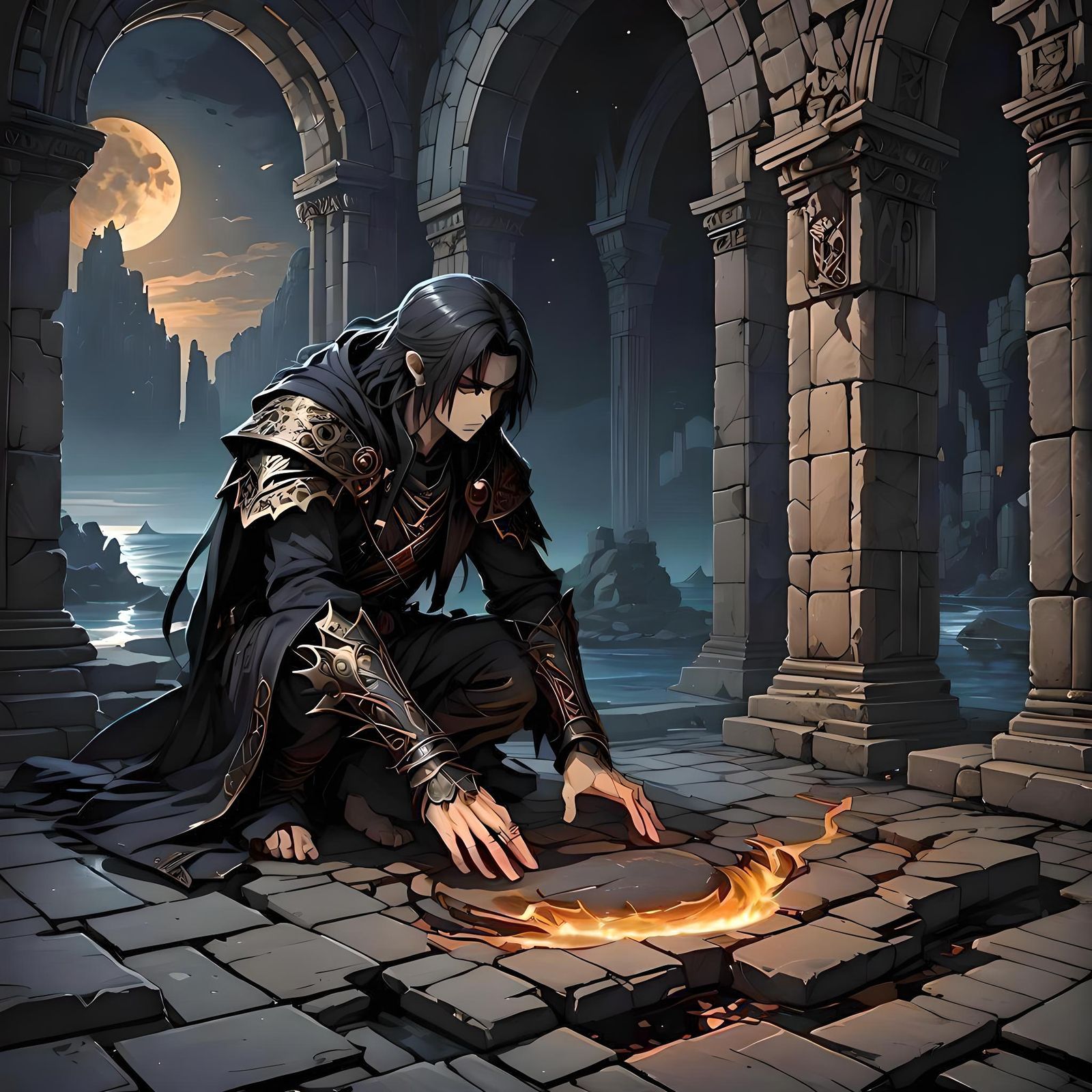 Dark Fantasy Necromancer Conjures Fiery Seals