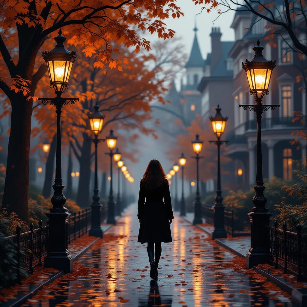 Atmospheric Autumn Street Scene at Dusk