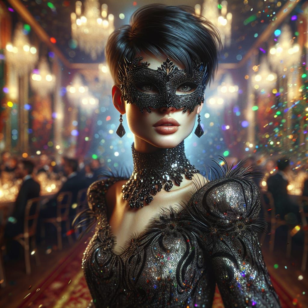 Gothic Punk Woman in Mask at Ballroom