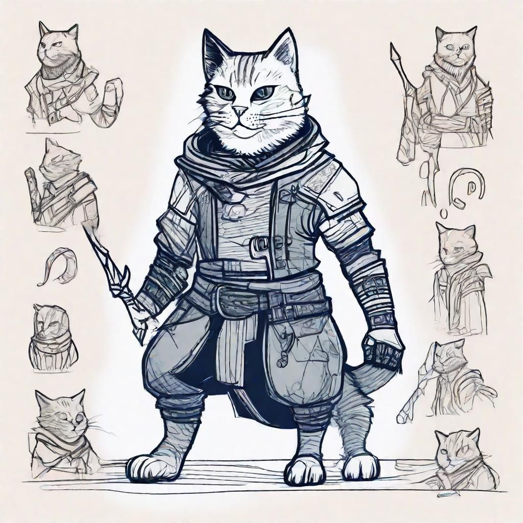 Dark Fantasy Cat Rogue in Sketchnote Style