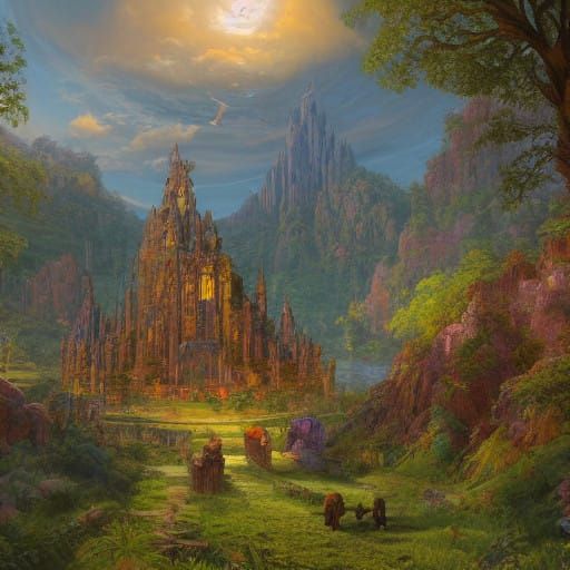Epic Fantasy Landscape in Golden Light
