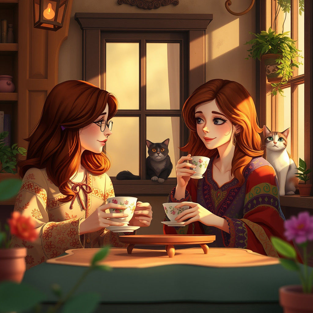 Tea Time: Mother and Daughter in Whimsical Tea Shop