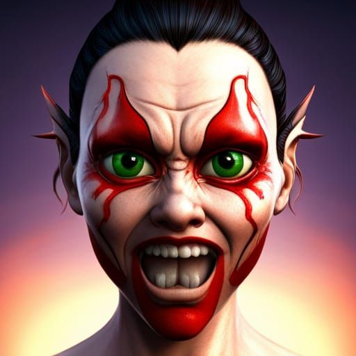 Devil Woman Comic Cartoon Close-Up in Matte Painting Style