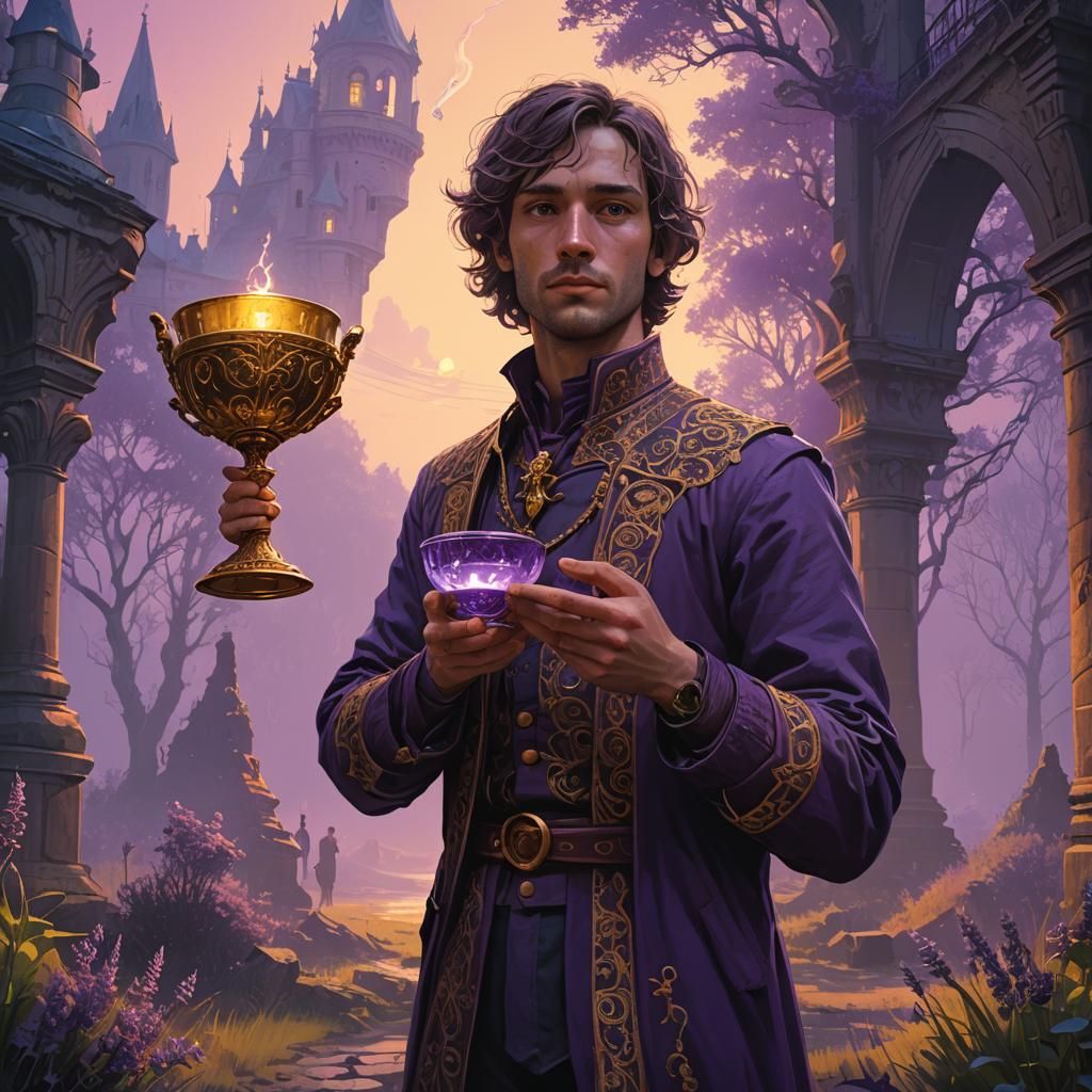 Romantic Fantasy Image of Man with Purple Chalice