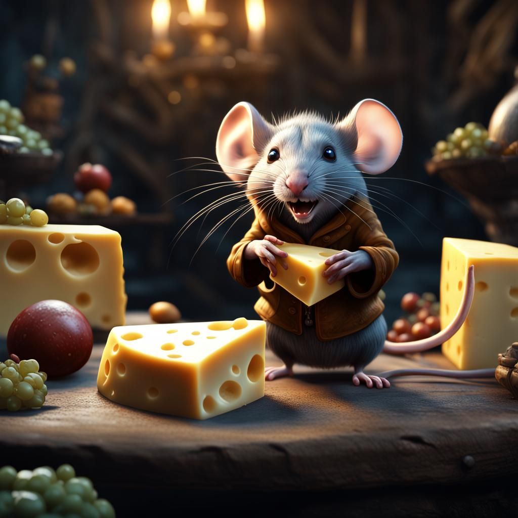 Three Mice Enjoying Cheese: Fantasy Concept Art