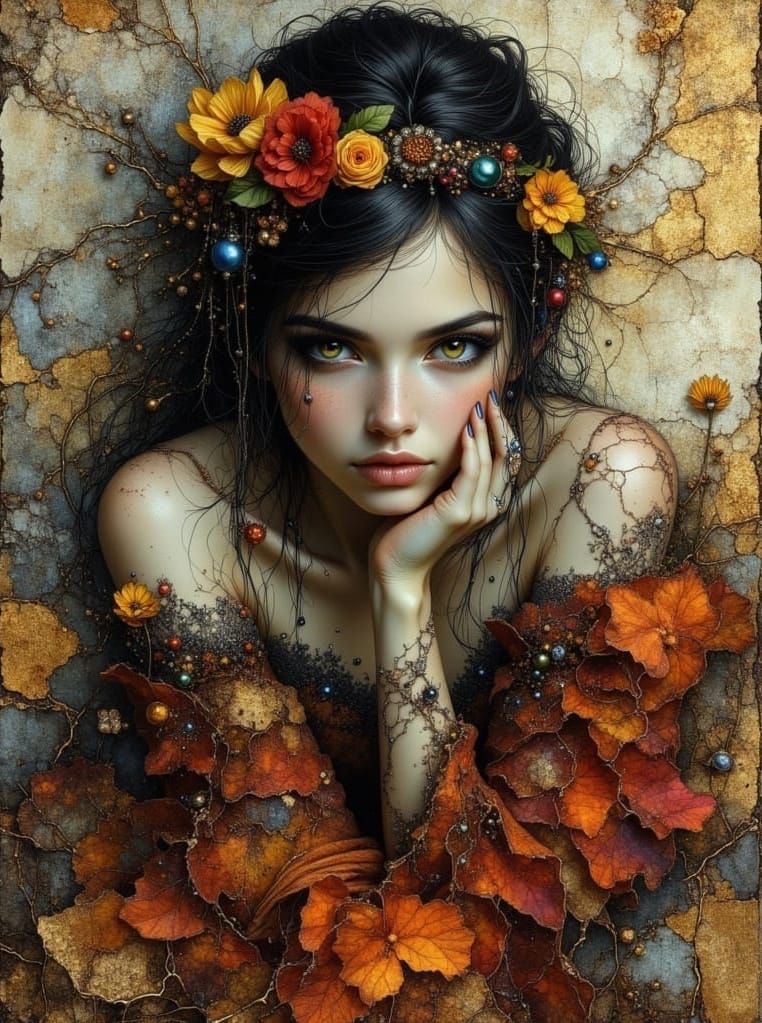 Somber Gypsy Girl Portrait in Bohemian Style