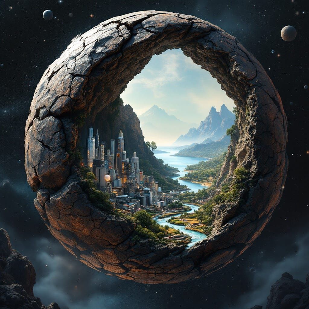 Epic Cyberpunk Landscape with Retro-Futuristic City and Sere...