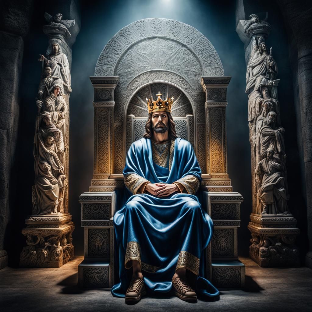 Jesus Enthroned in Heaven Above Empty Tomb