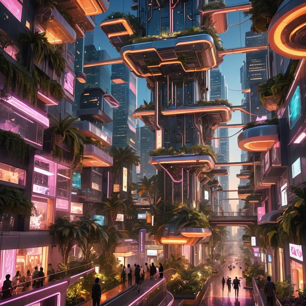 Futuristic Cityscape with Flying Vehicles in Anime Style