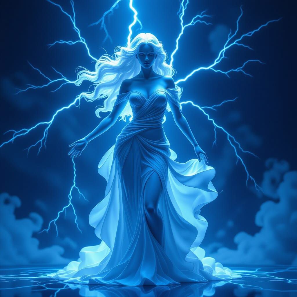 Hyperrealistic Woman Made of Lightning