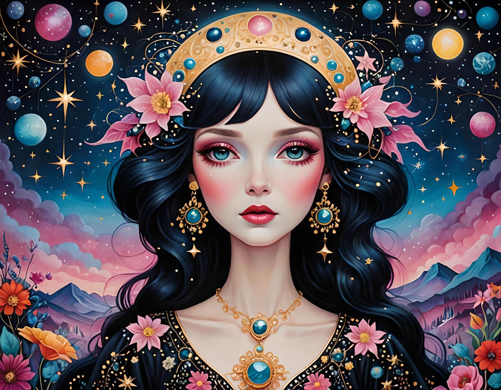 Celestial Dreamscape: Intricate Painting of Stars