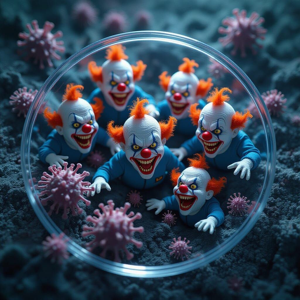 Evil Space Clown Microbes Attack Observer in Petri Dish